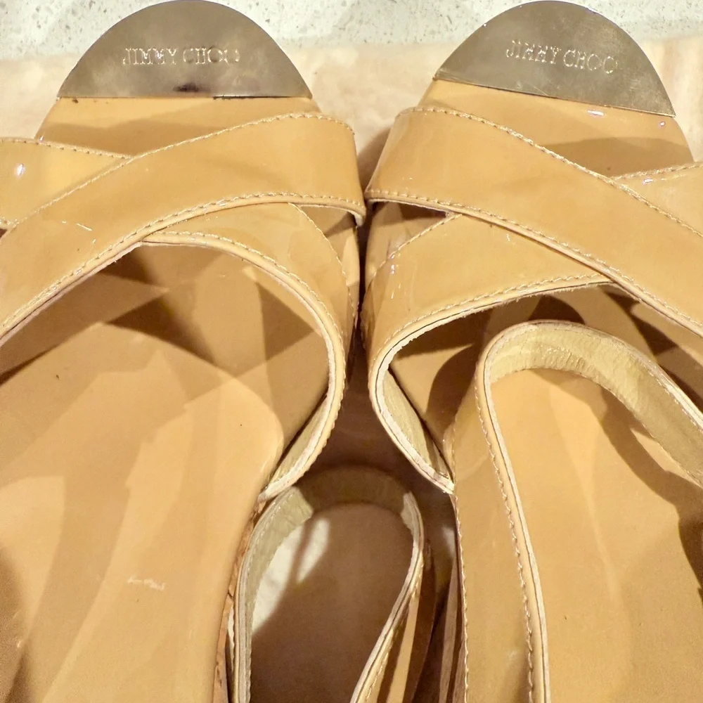 Jimmy Choo Tan Cork Wedge Heels